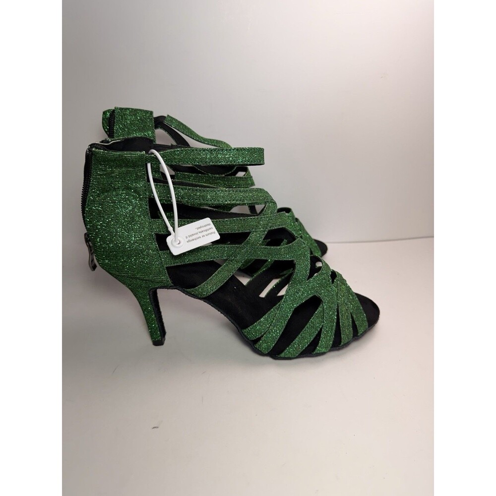 Danceandsway Women's Size 10 Green Glitter Strappy Latin Salsa Dance Heels NIB